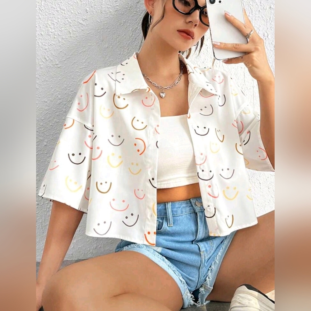 Smiley Face Print Women's Top